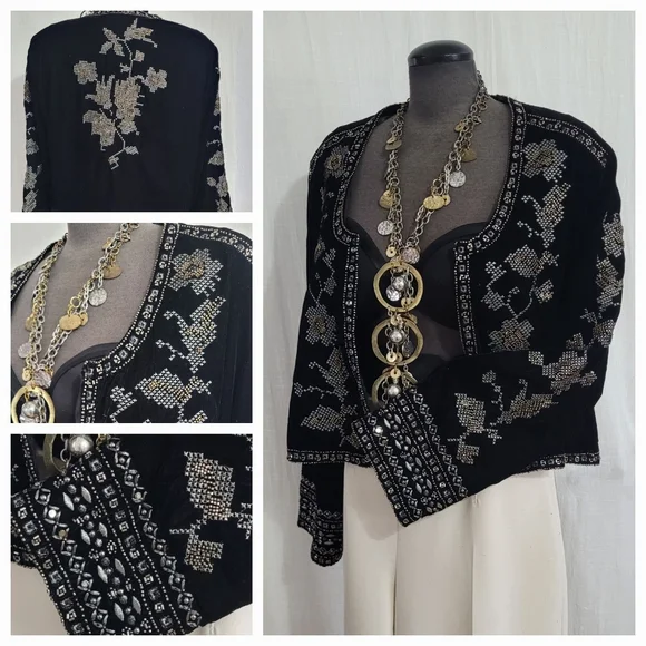 Zara BEADED Velvet  Cardigan Jacket / XL - Picture 6 of 7